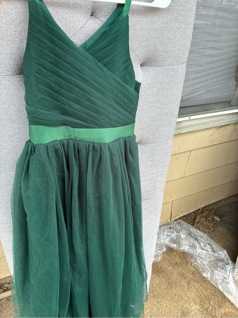 Emerald Green Girls' V-Neck Tulle Party Dress